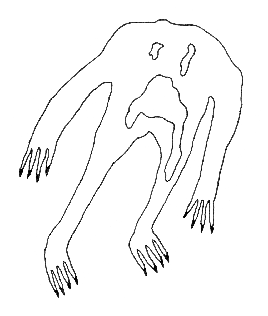Line drawing of a melting monster-like figure